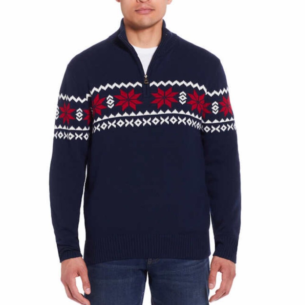 Weatherproof Vintage Men's 1/4 Zip Holiday Sweater | Blue small